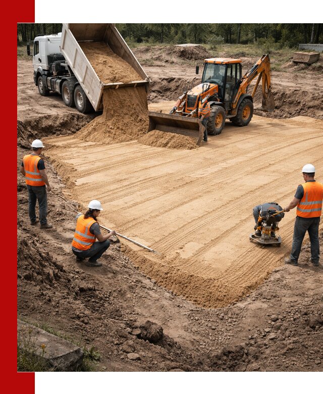 Устройство песчаной подушки для фундаментов и дорог в Видном